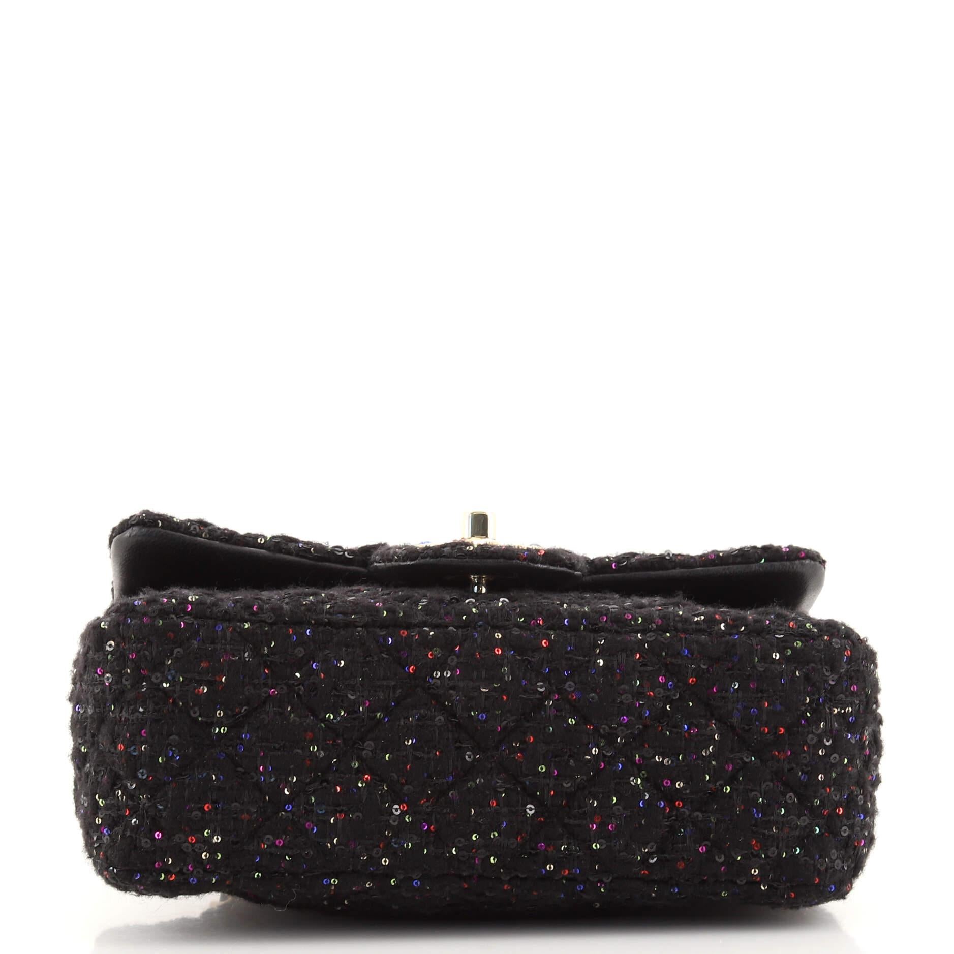 Women's or Men's Chanel Classic Single Flap Bag Quilted Tweed and Sequins with Crystals Mini