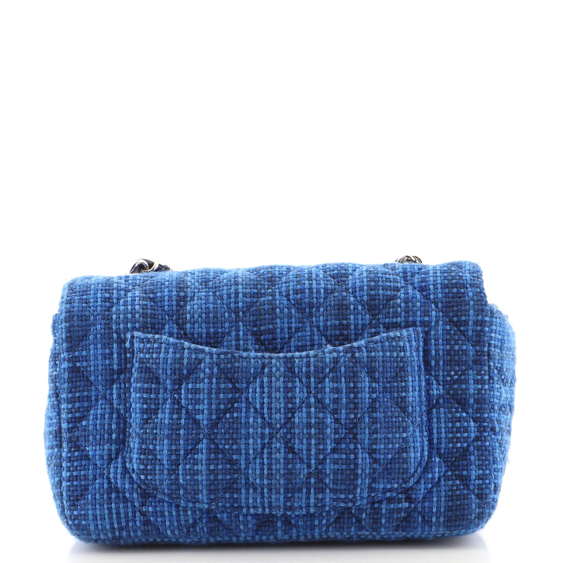 Blue Chanel Classic Single Flap Bag Quilted Tweed Mini
