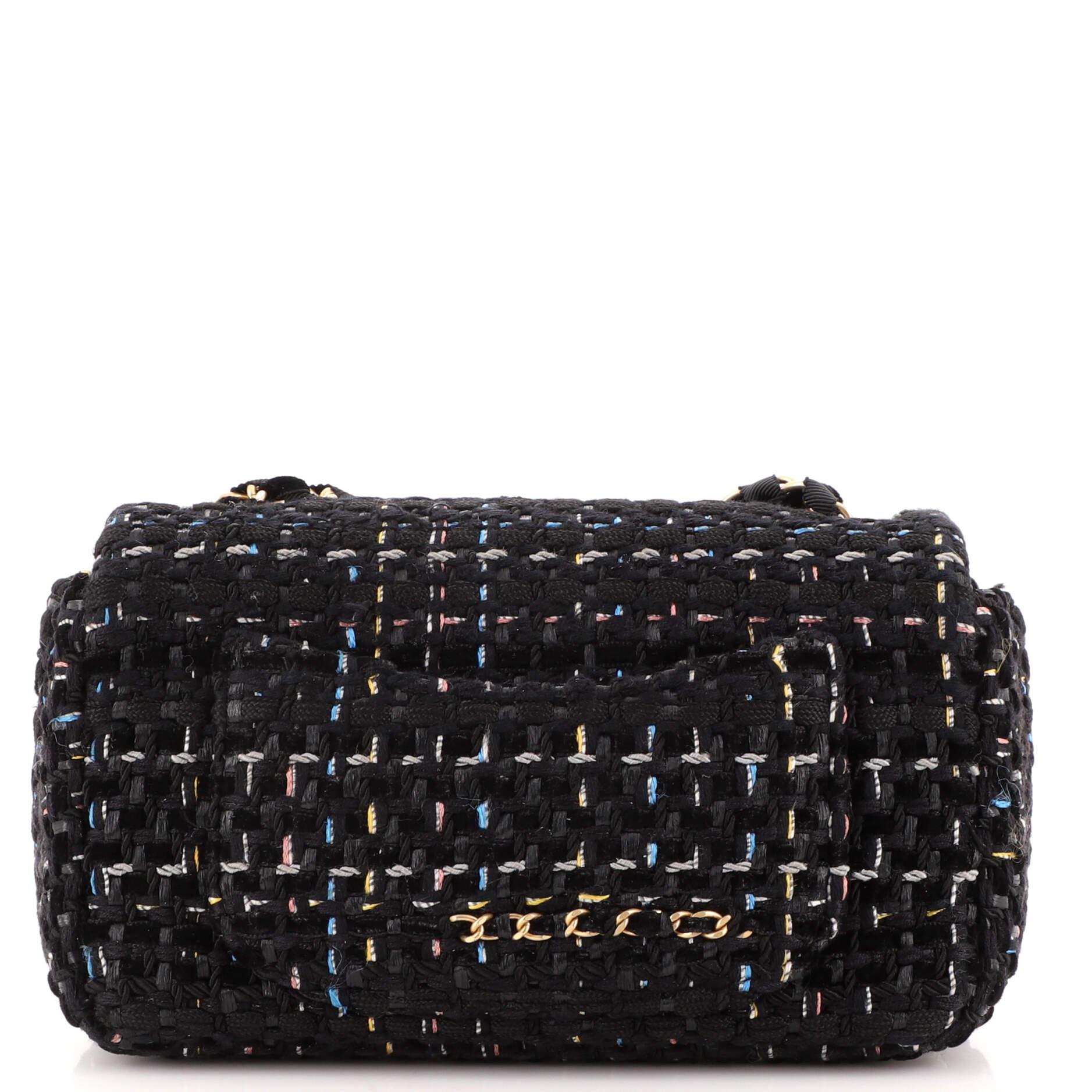 Chanel Classic Single Flap Bag Quilted Tweed with Woven Chain Mini In Good Condition In NY, NY