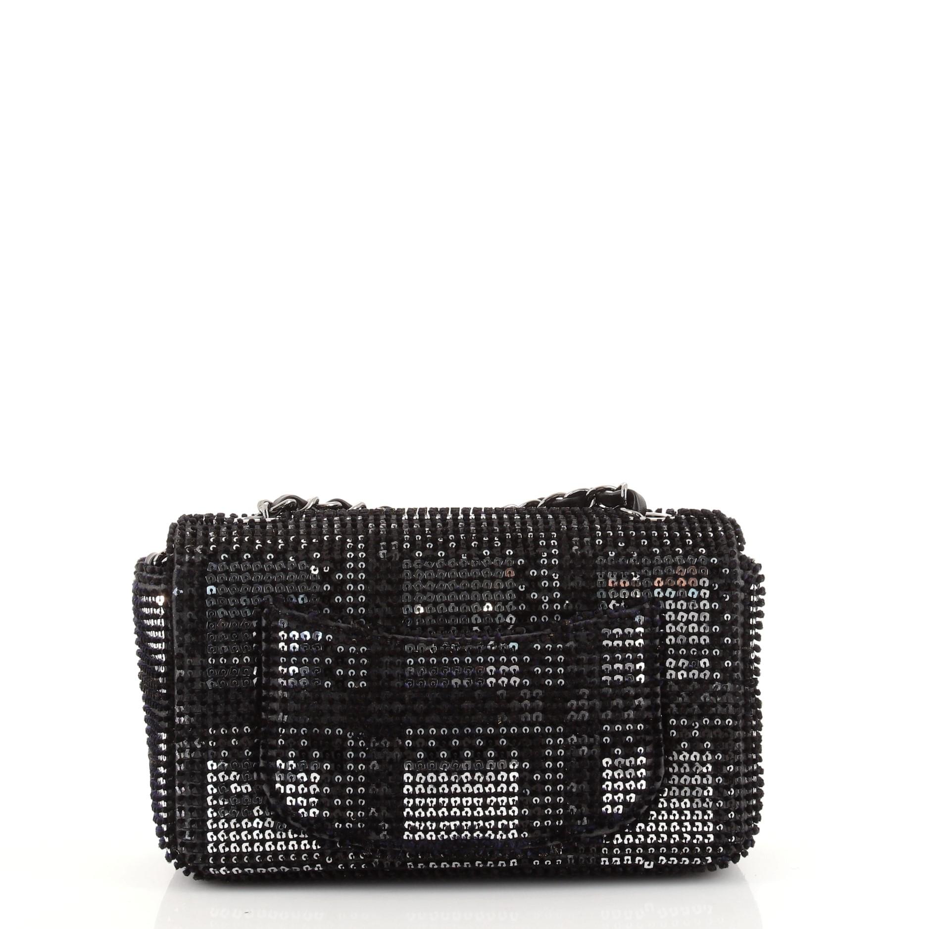 Chanel Classic Single Flap Bag Sequin Embellished Lambskin Mini In Good Condition In NY, NY