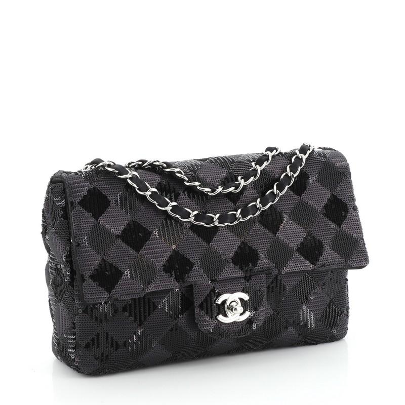 Black  Chanel Classic Single Flap Bag Sequins Medium