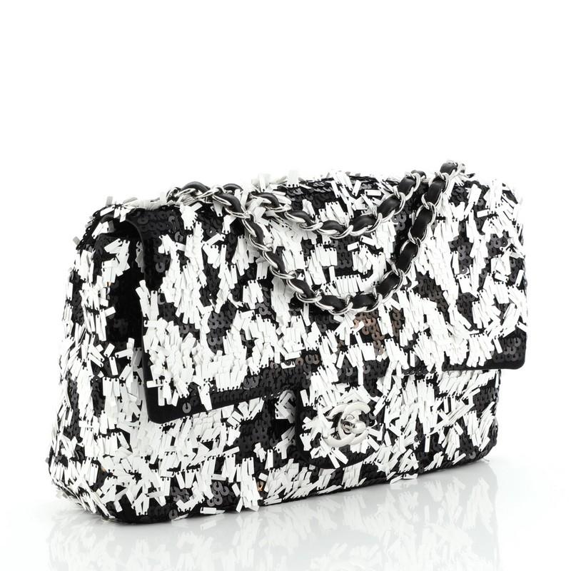 Gray Chanel Classic Single Flap Bag Sequins Medium
