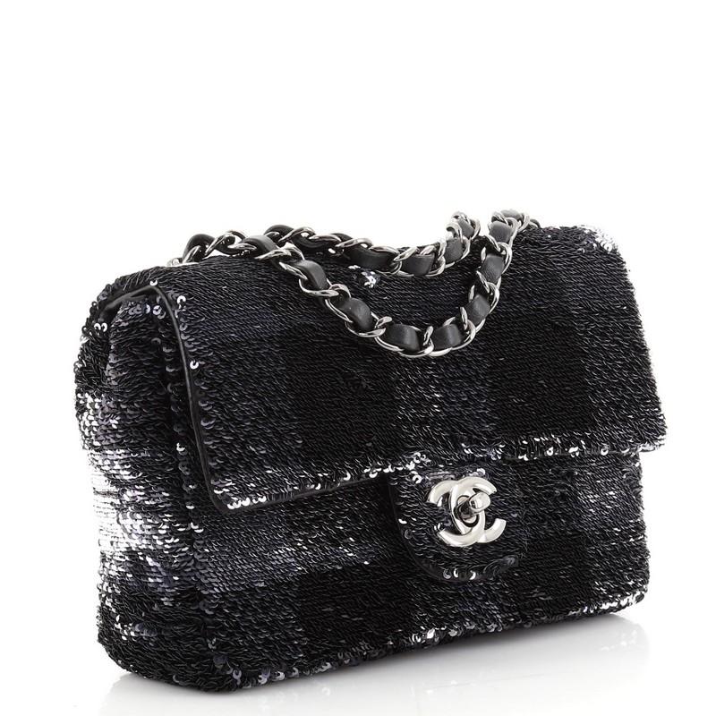Black Chanel Classic Single Flap Bag Sequins Mini
