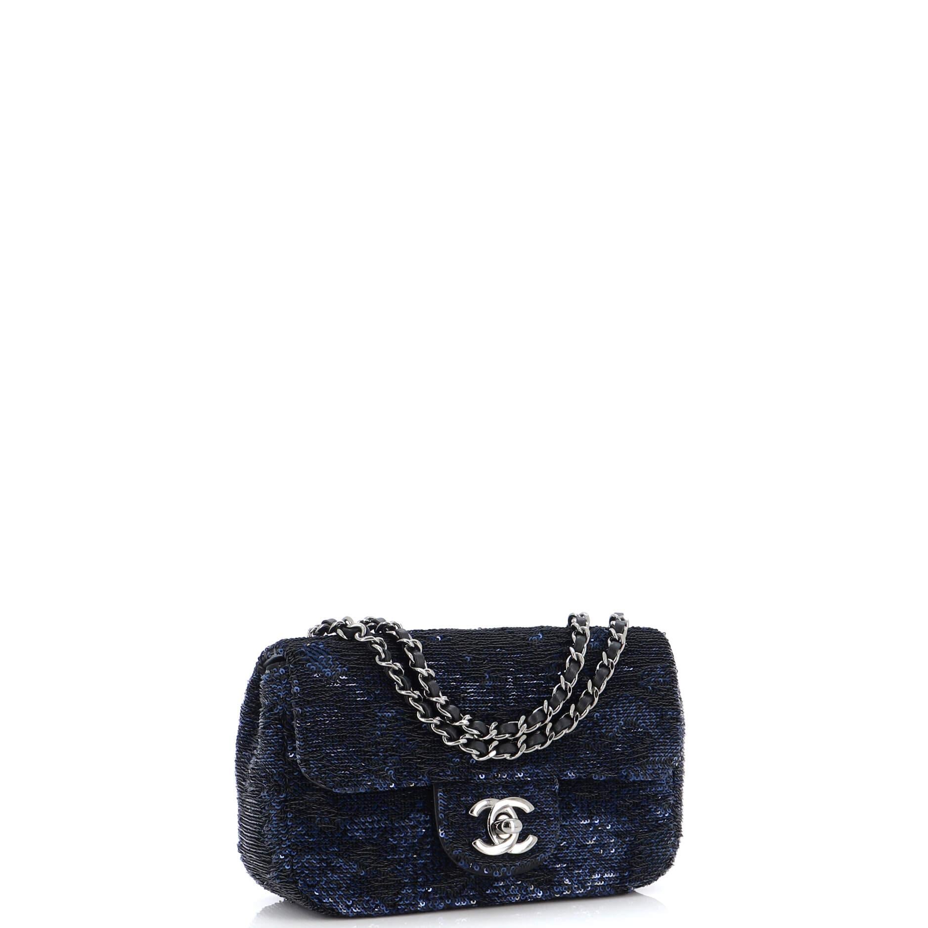 Chanel Classic Single Flap Bag Sequins Mini In Good Condition In NY, NY