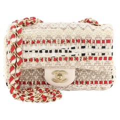 Chanel Classic Single Flap Bag Woven Raffia And Ribbon With Chain Detail Mini 