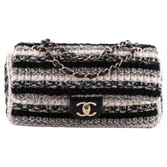 Chanel Classic Single Flap Bag Woven Tweed with Leather Medium