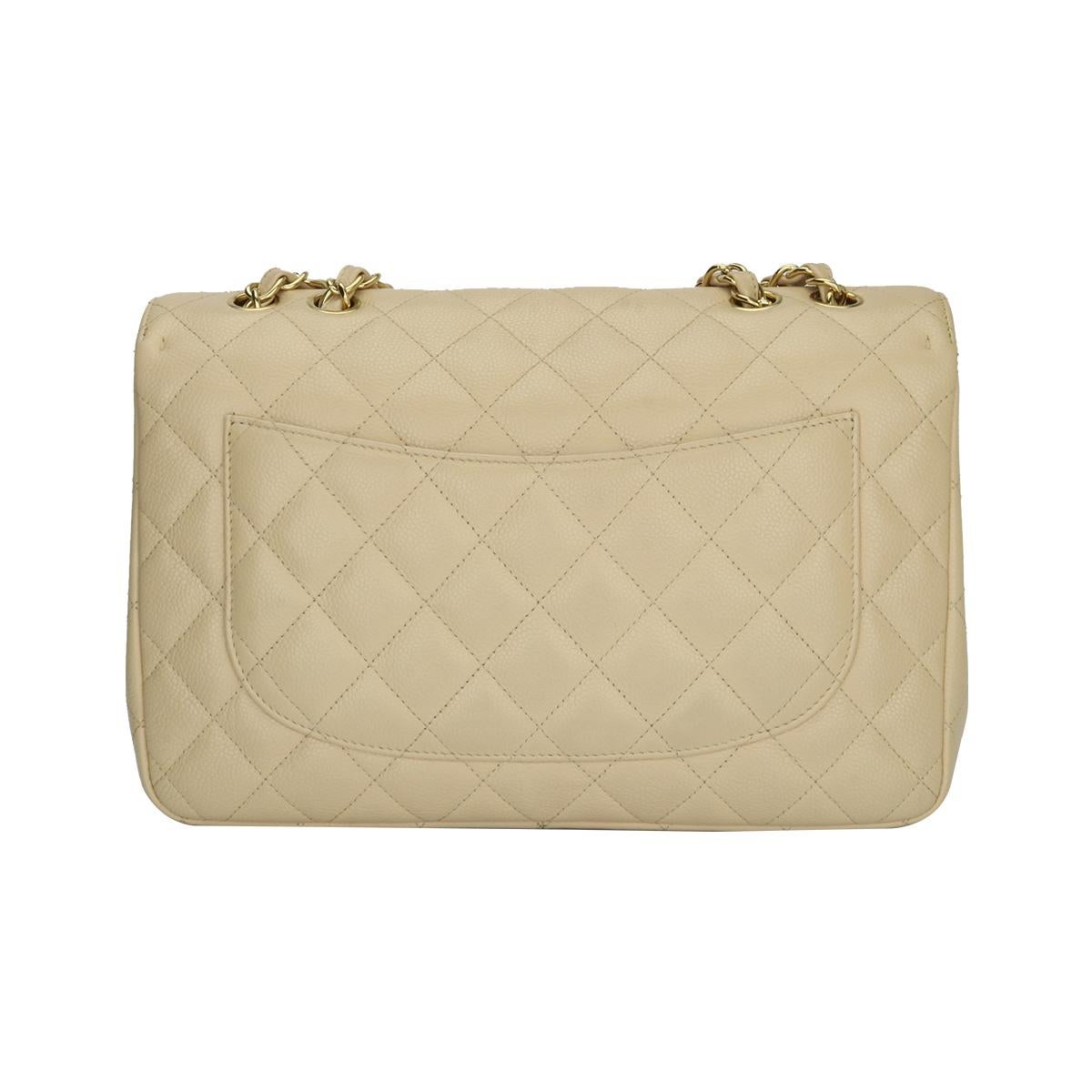 Women's or Men's CHANEL Classic Single Flap Jumbo Bag Beige Clair Caviar with Gold Hardware 2009