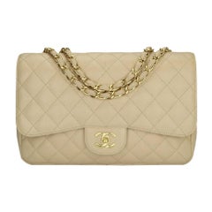 CHANEL Classic Single Flap Jumbo Bag Beige Clair Caviar with Gold Hardware 2009
