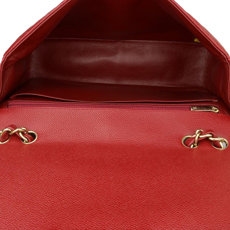 CHANEL Classic Single Flap Jumbo Bag Dark Red Caviar with Gold Hardware ...