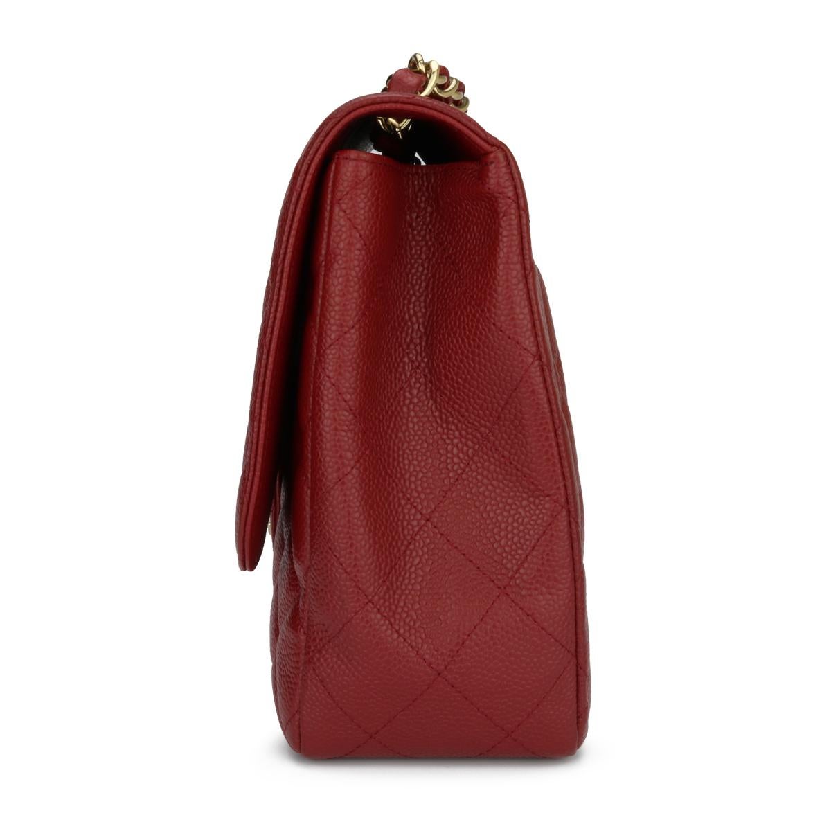 CHANEL Classic Single Flap Jumbo Bag Dark Red Caviar with Gold Hardware 2009 In Excellent Condition In Huddersfield, GB