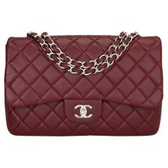 CHANEL Classic Single Flap Jumbo Bag Dark Red Caviar with Silver Hardware 2010