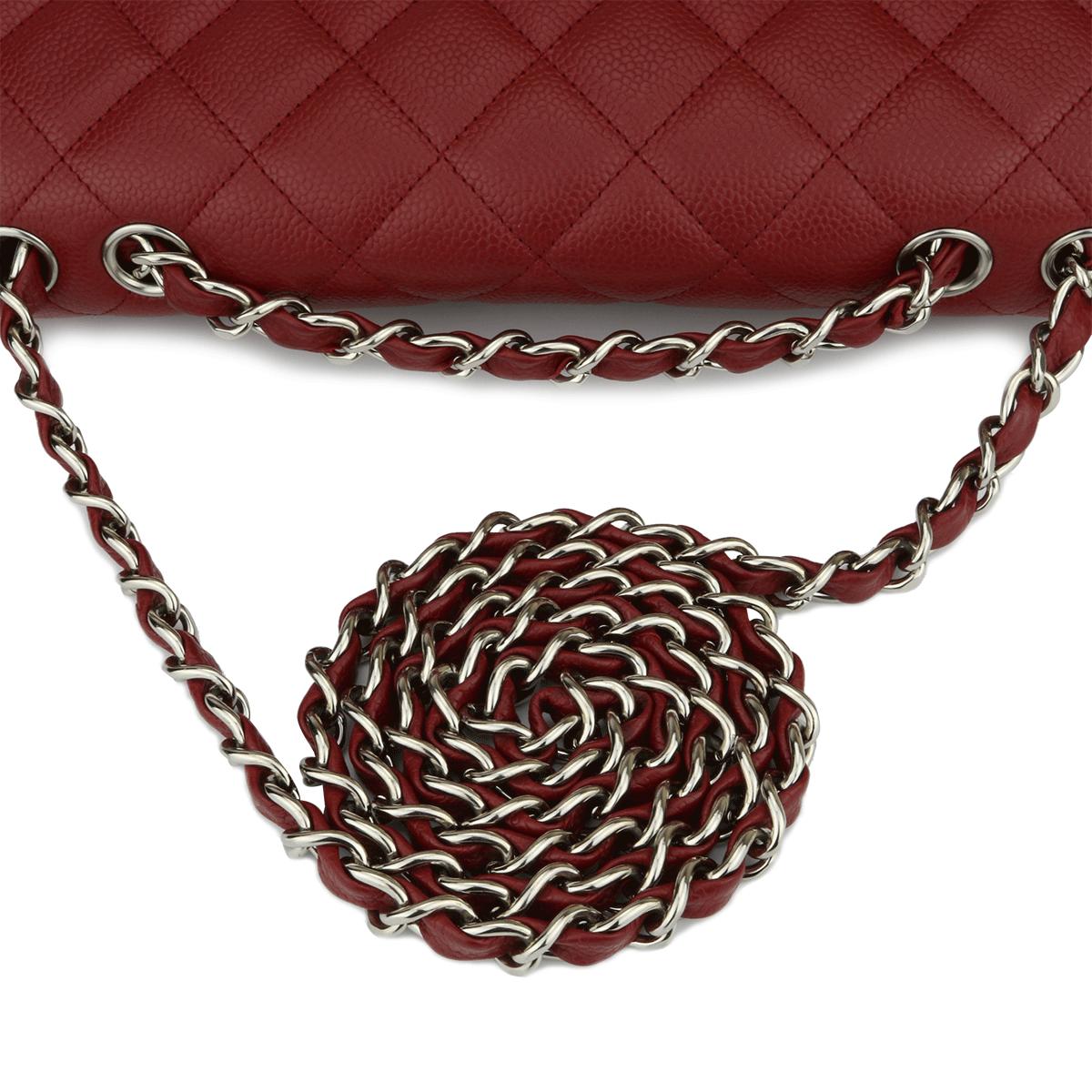 CHANEL Classic Single Flap Jumbo Bag Red Caviar with Silver Hardware 2009 7