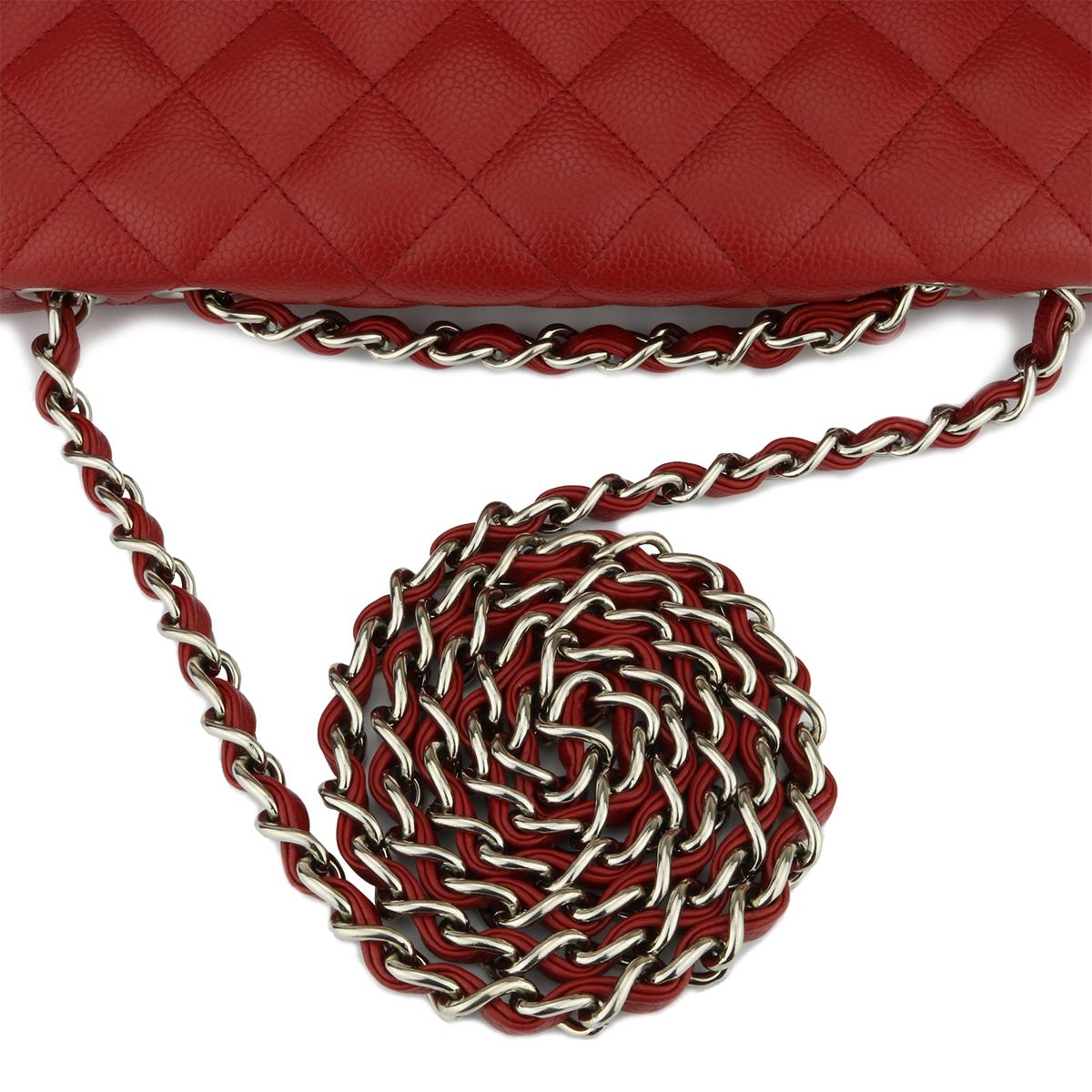 CHANEL Classic Single Flap Jumbo Bag Red Caviar with Silver Hardware 2009 5