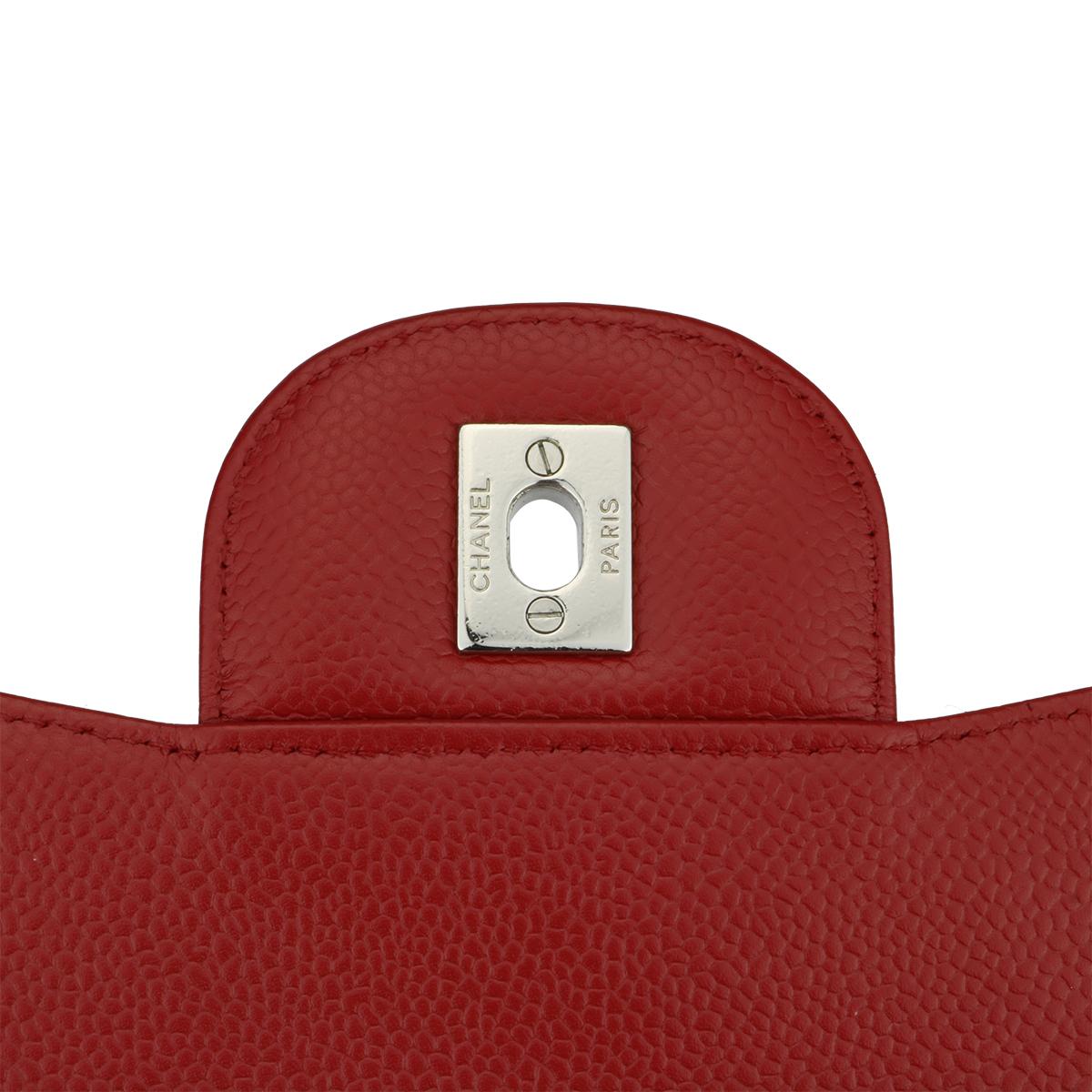 CHANEL Classic Single Flap Jumbo Bag Red Caviar with Silver Hardware 2009 7