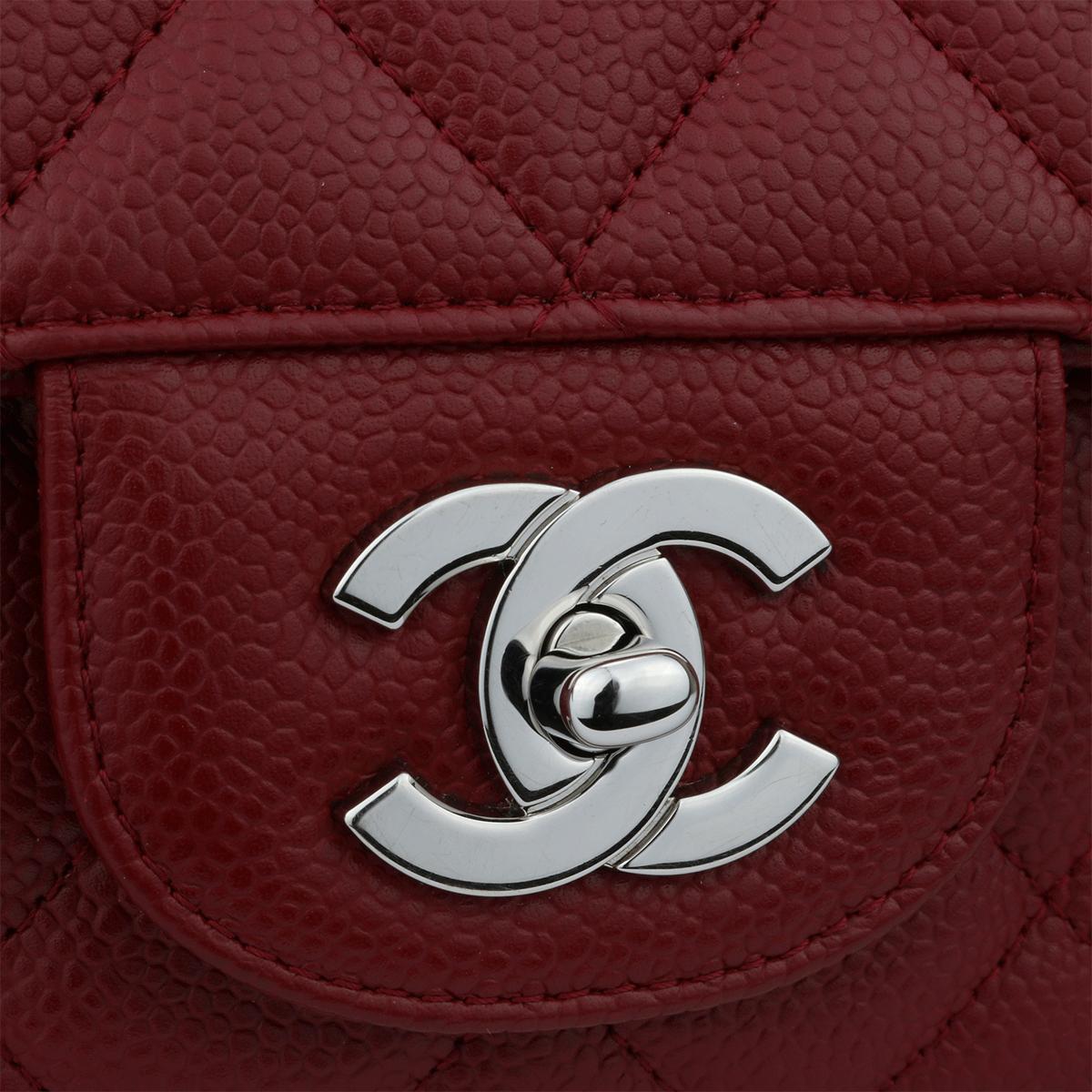 Brown CHANEL Classic Single Flap Jumbo Bag Red Caviar with Silver Hardware 2009