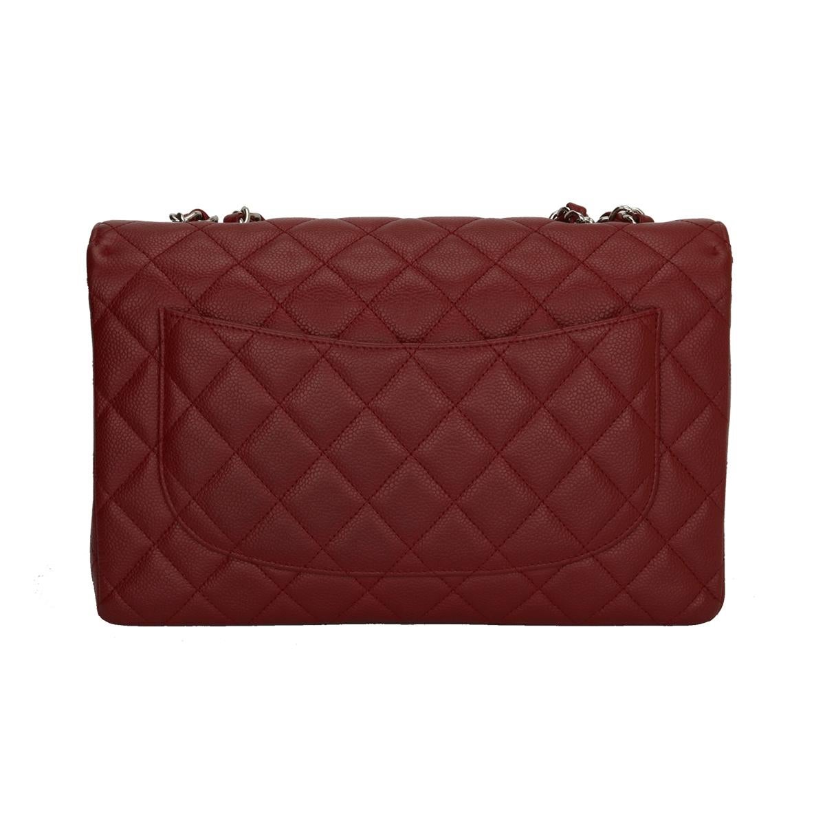 CHANEL Classic Single Flap Jumbo Bag Red Caviar with Silver Hardware 2009 In Excellent Condition In Huddersfield, GB