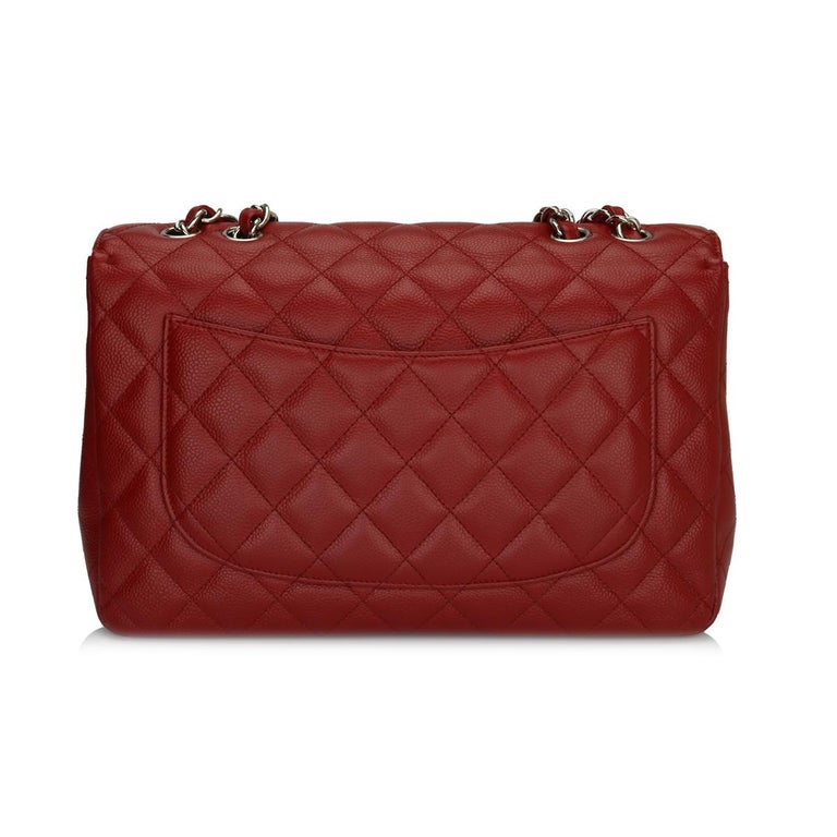 CHANEL Classic Single Flap Jumbo Bag Red Caviar with Silver Hardware 2009 at 1stDibs | classic flap medium silver chanel classic flap red caviar, jumbo red caviar