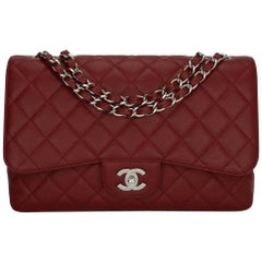 CHANEL Classic Single Flap Jumbo Bag Red Caviar with Silver Hardware 2009
