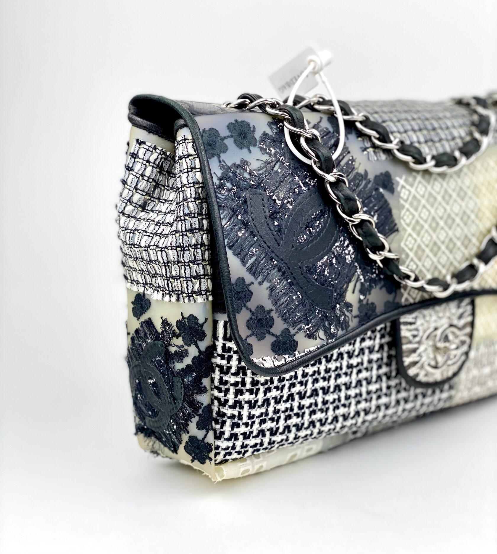 CHANEL Classic Single Flap Jumbo Tweed &amp;amp; Stoff Patchwork-Rubin 7
