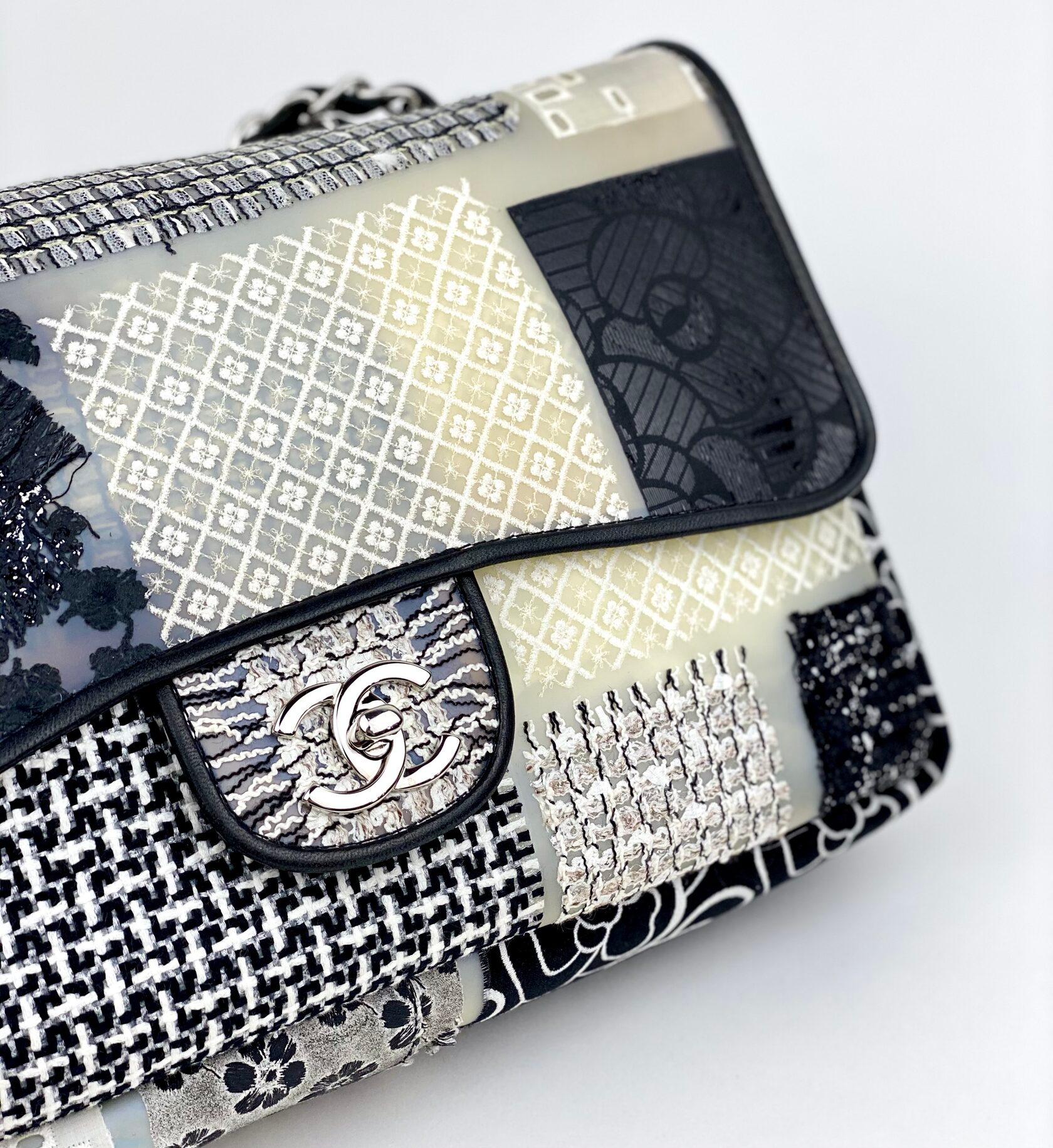 CHANEL Classic Single Flap Jumbo Tweed &amp;amp; Stoff Patchwork-Rubin 9