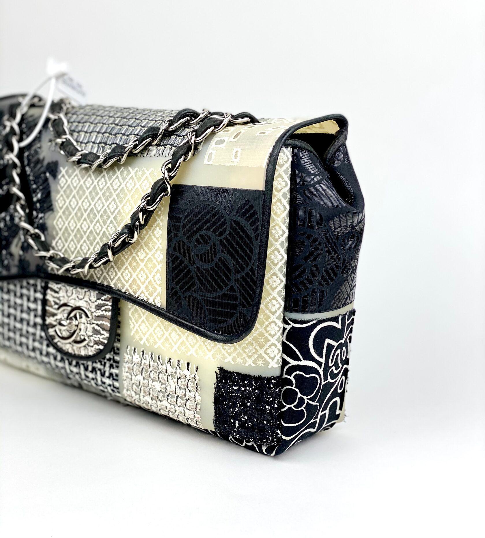 CHANEL Classic Single Flap Jumbo Tweed &amp;amp; Stoff Patchwork-Rubin 10
