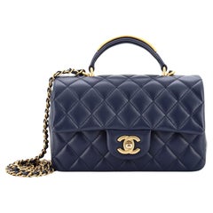 Chanel Classic Single Flap Metal Top Handle Bag Quilted Lambskin Mini