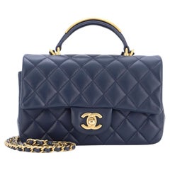 Chanel Classic Single Flap Metal Top Handle Bag Quilted Lambskin Mini