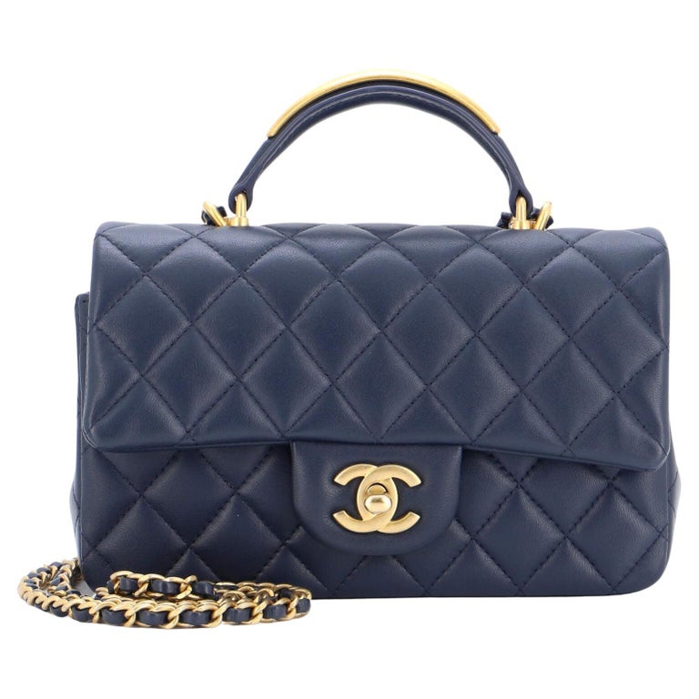 Chanel Classic Single Flap Metal Top Handle Bag Quilted Lambskin
