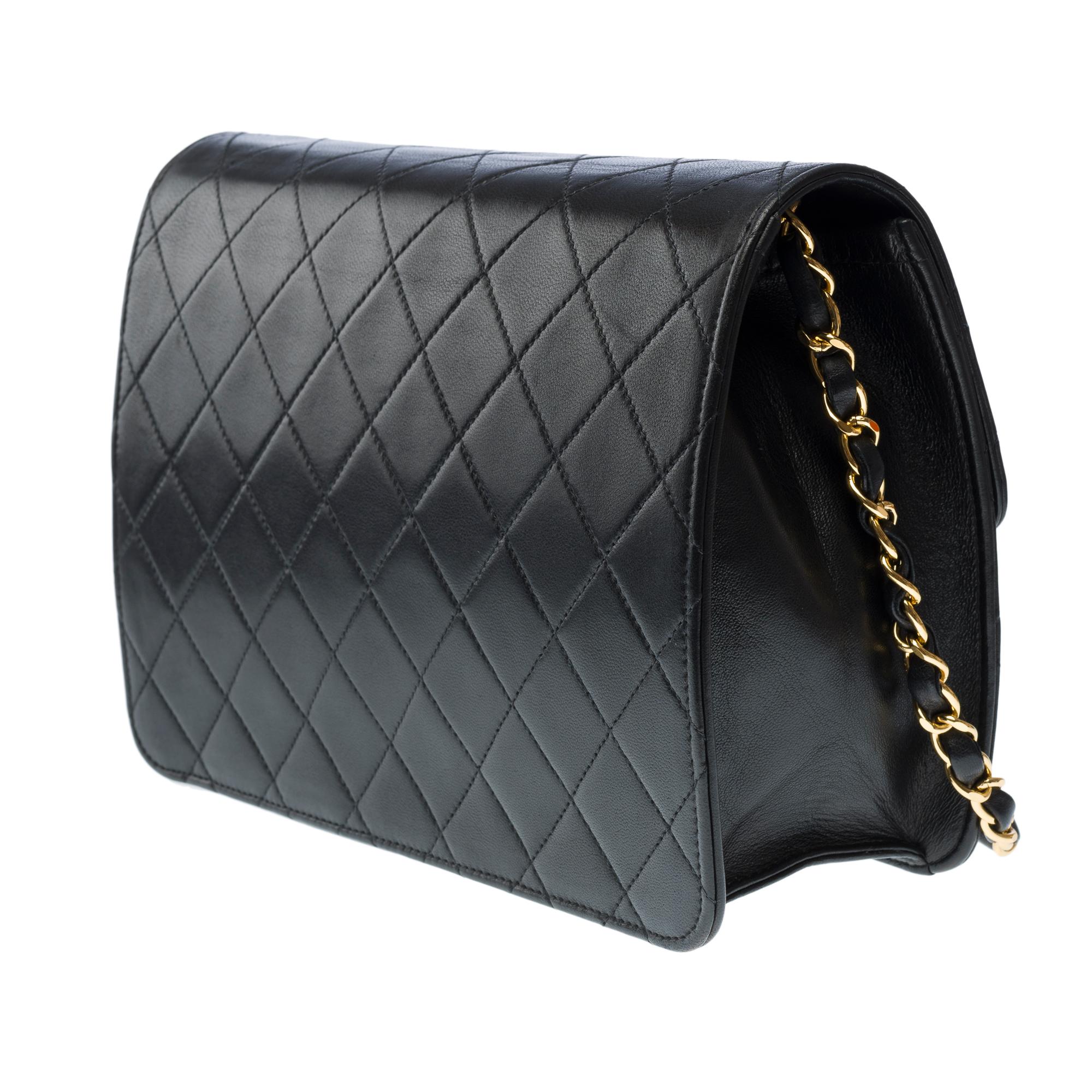 Chanel Classic single flap shoulder bag in black quilted lambskin leather , GHW 1