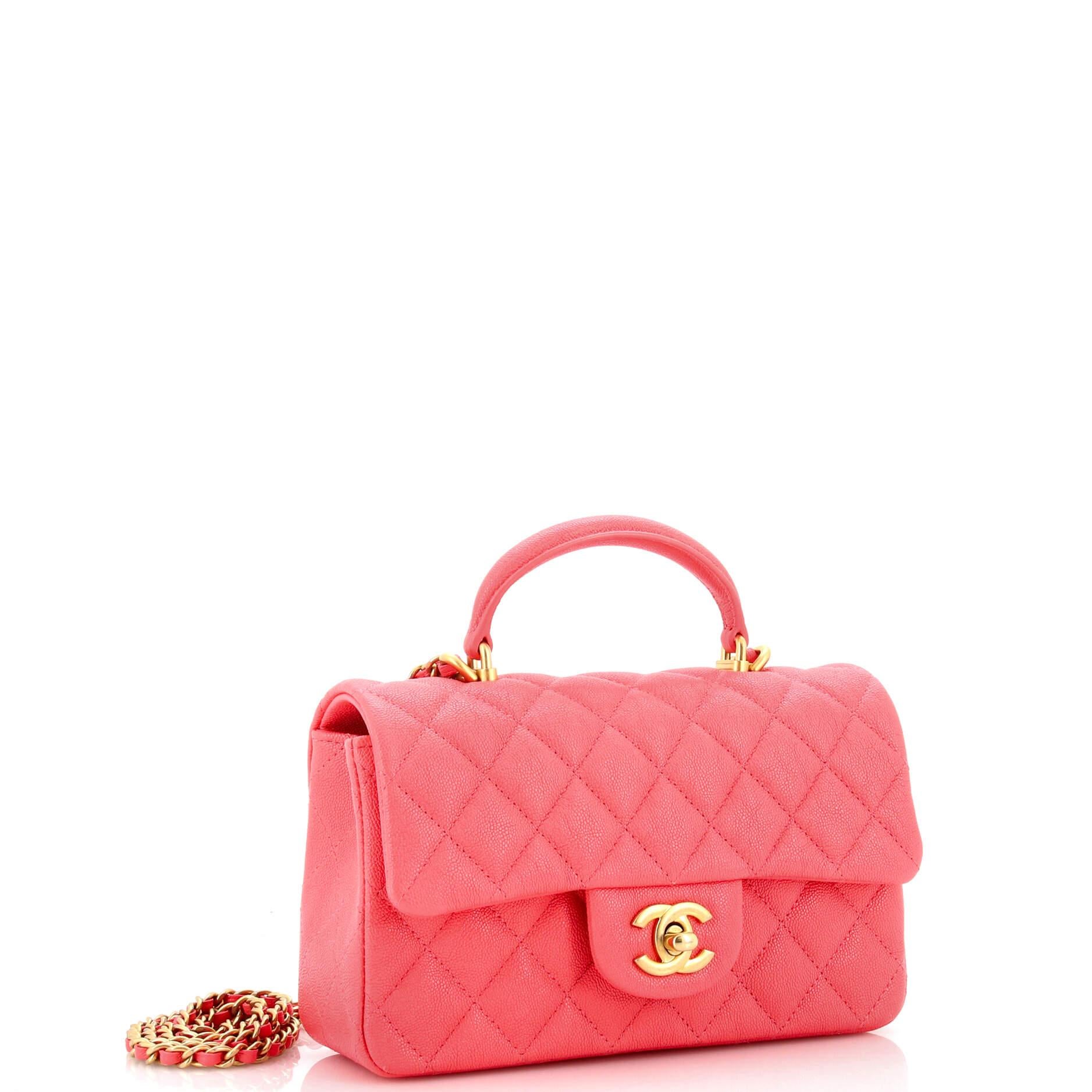 Chanel Classic Single Flap Top Handle Bag Quilted Caviar Mini For Sale