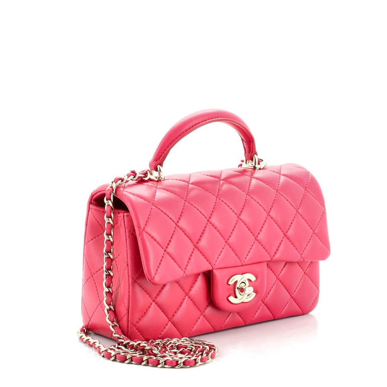 Chanel Classic Single Flap Top Handle Bag Quilted Lambskin Mini at 1stDibs
