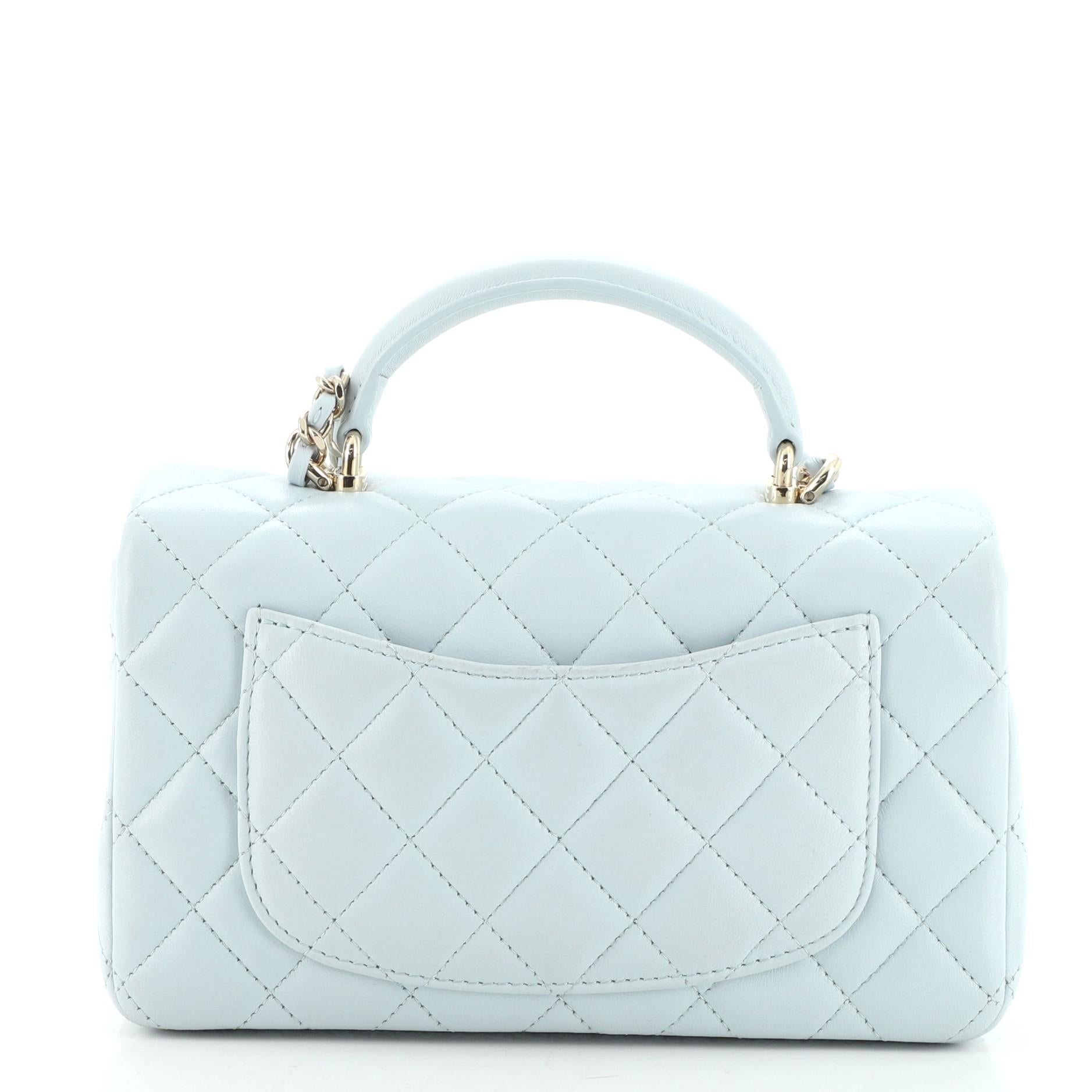 Chanel Classic Single Flap Top Handle Bag Gestepptes Lammfell Mini (Blau)