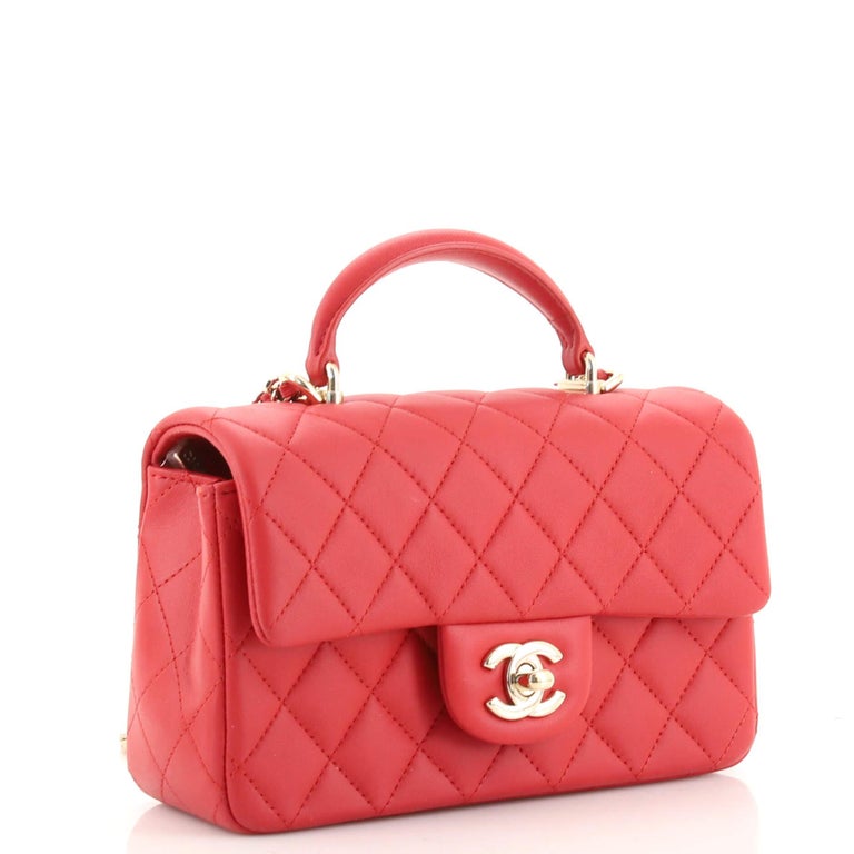 Chanel Classic Single Flap Top Handle Bag Quilted Lambskin Mini at 1stDibs