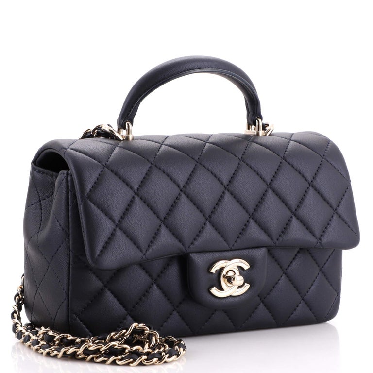 Chanel Classic Single Flap Top Handle Bag Quilted Lambskin Mini For