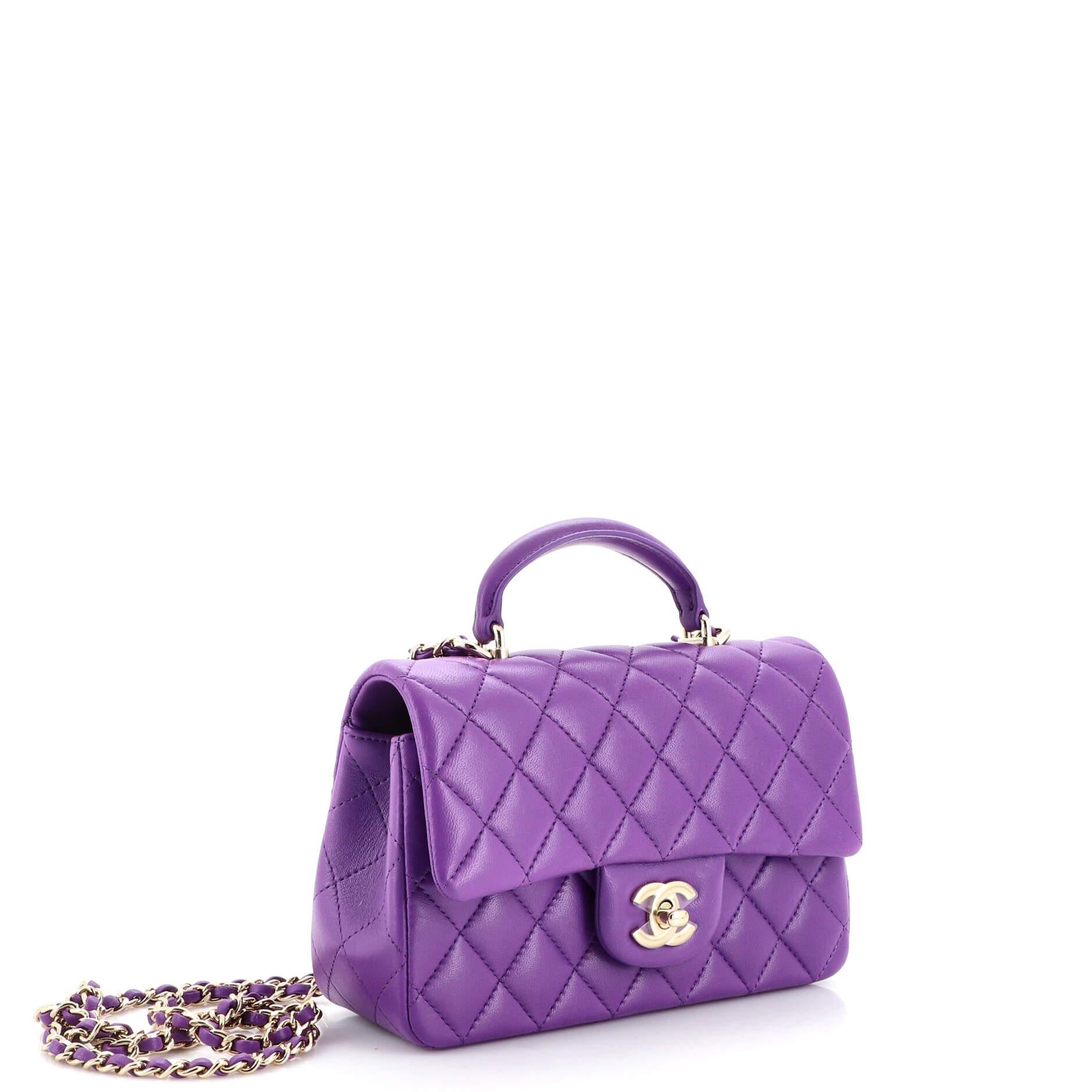 Chanel Classic Single Flap Top Handle Bag Quilted Lambskin Mini In Good Condition In NY, NY