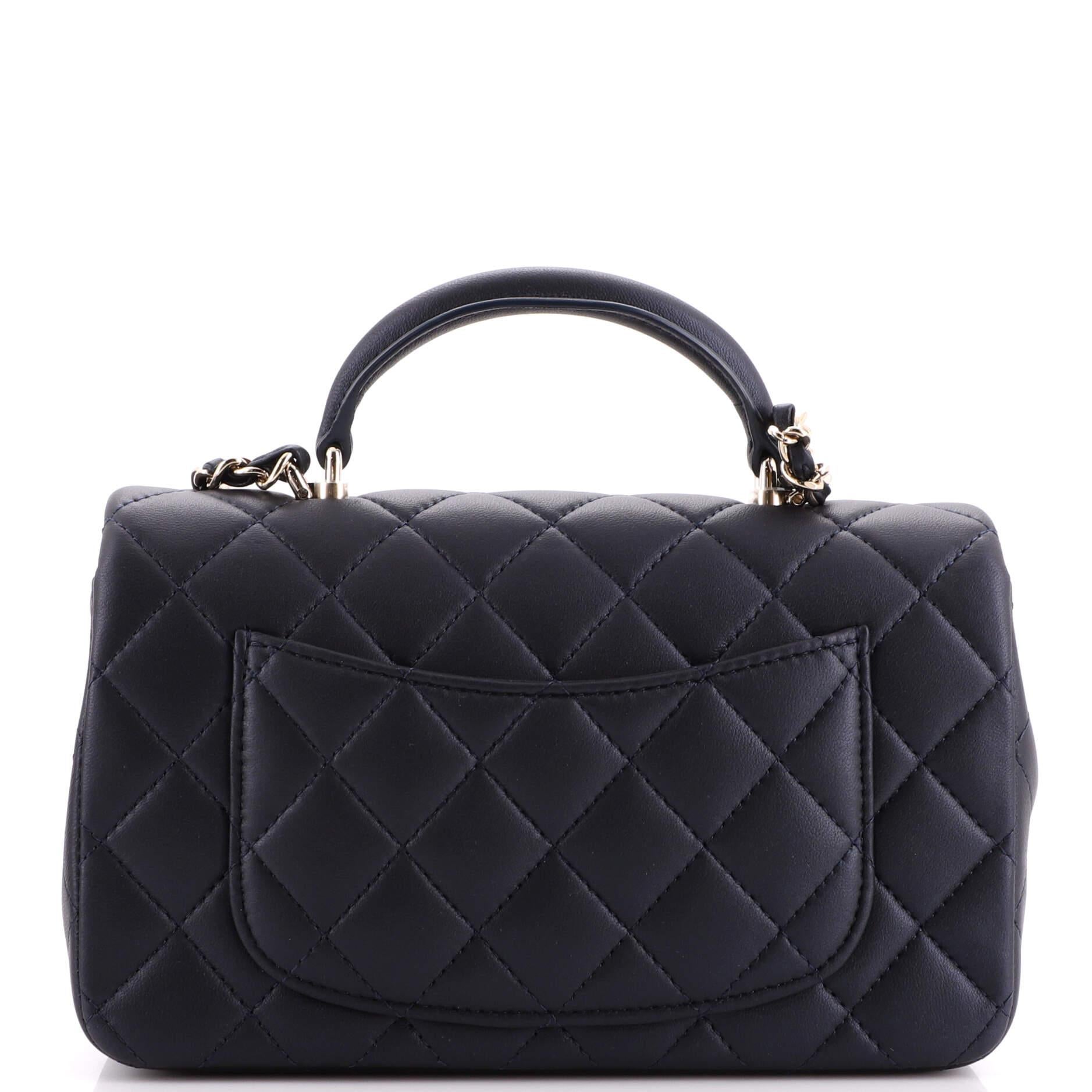 Chanel Classic Single Flap Top Handle Bag Quilted Lambskin Mini In Good Condition For Sale In NY, NY