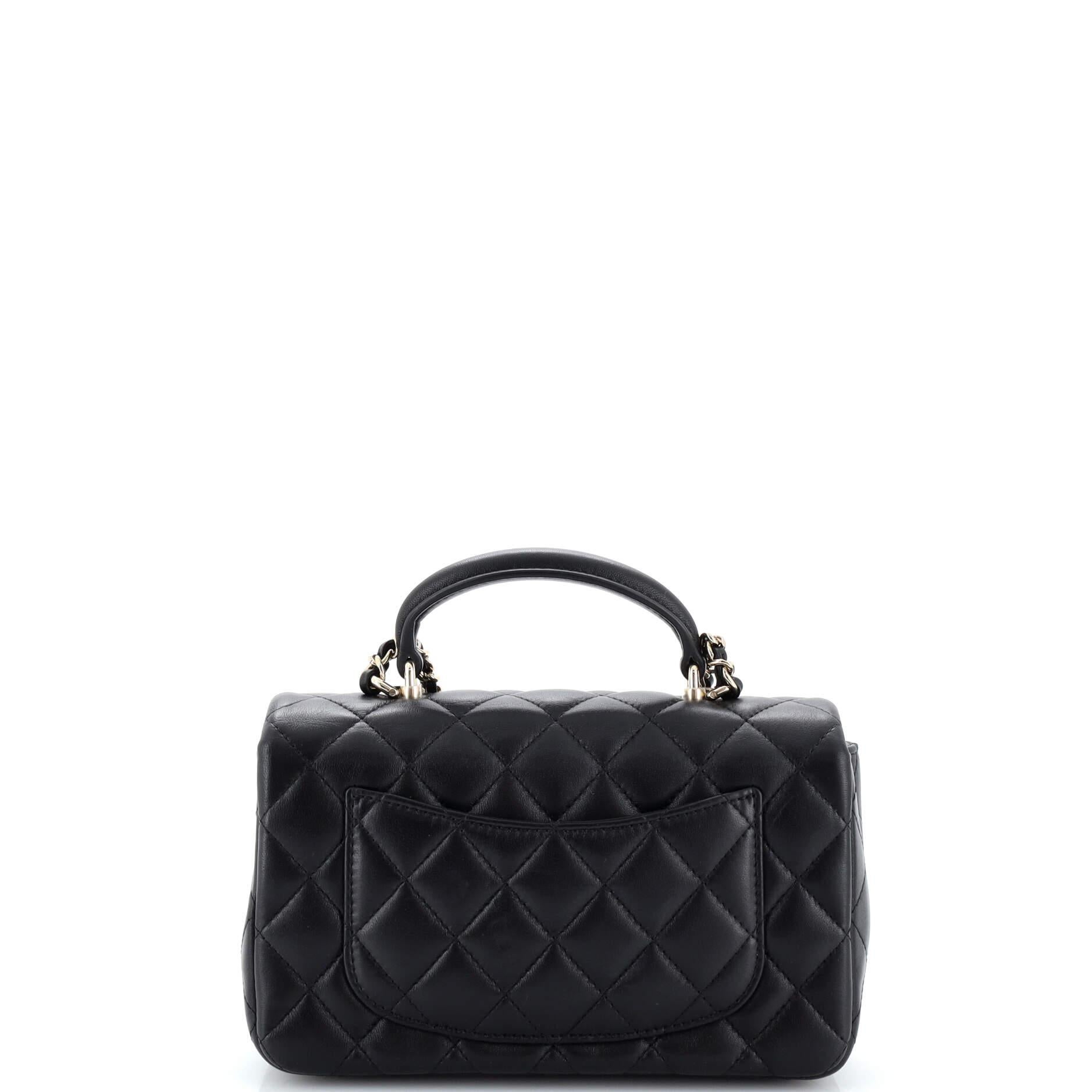 Chanel Classic Single Flap Top Handle Bag Quilted Lambskin Mini For