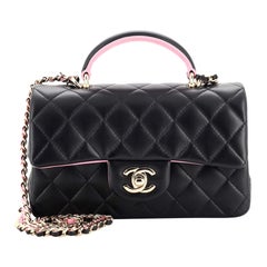 Chanel Classic Single Flap Top Handle Bag Quilted Lambskin Mini