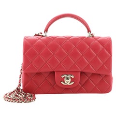 Chanel Classic Single Flap Top Handle Bag Quilted Lammfell Mini