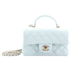 Chanel Classic Single Flap Top Handle Bag Gestepptes Lammfell Mini