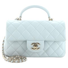 Chanel Classic Single Flap Top Handle Bag Gestepptes Lammfell Mini