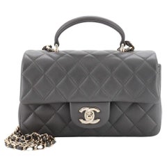 Chanel Classic Single Flap Top Handle Bag Quilted Lambskin Mini
