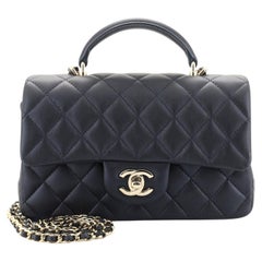 Chanel Classic Single Flap Top Handle Bag Quilted Lambskin Mini