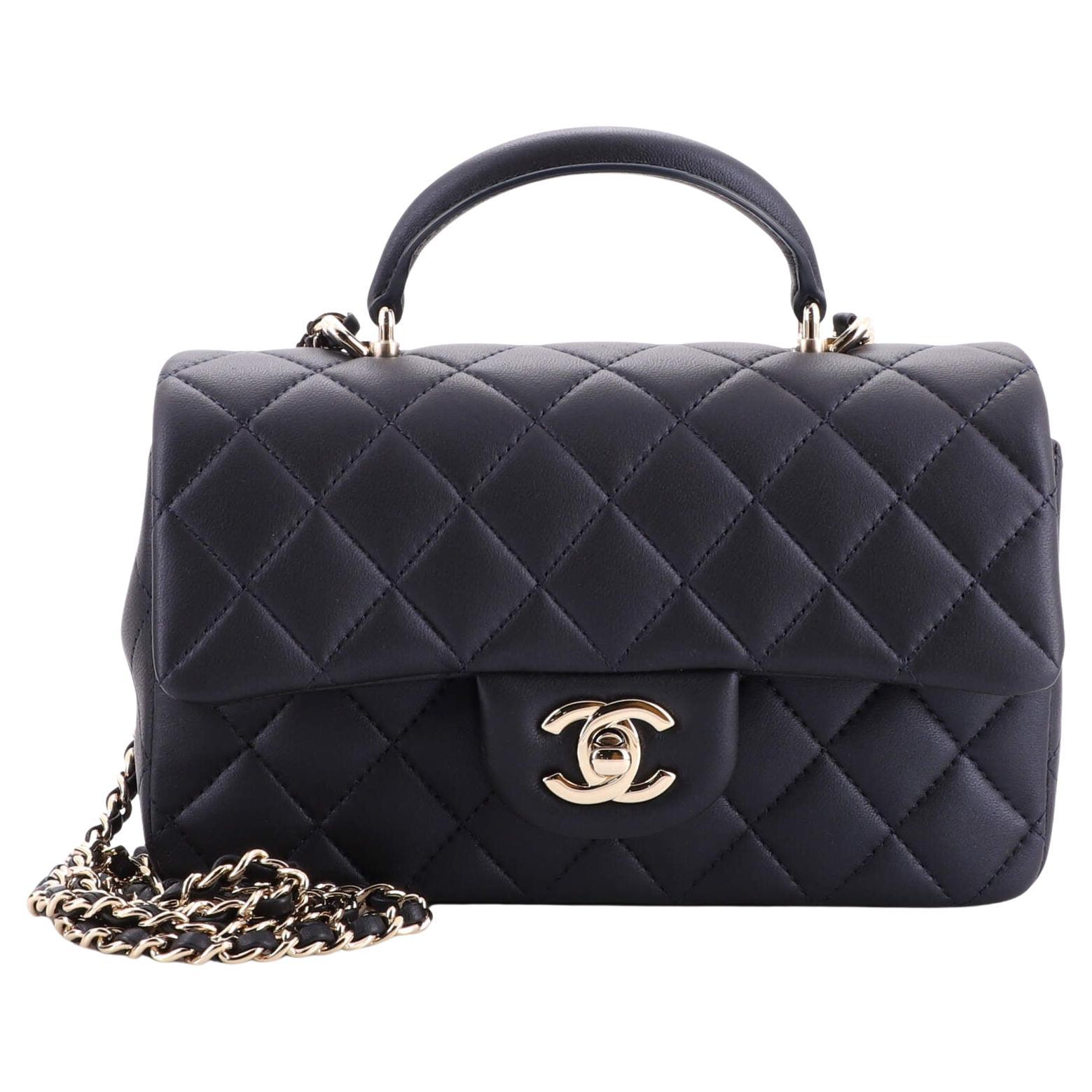 Chanel Classic Single Flap Top Handle Bag Quilted Lambskin Mini