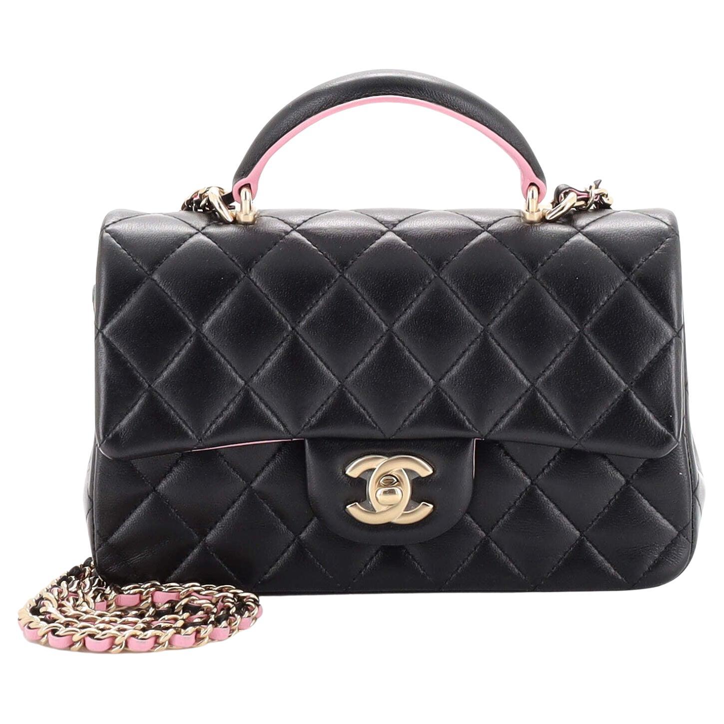 Chanel Classic Single Flap Top Handle Bag Quilted Lambskin Mini For ...