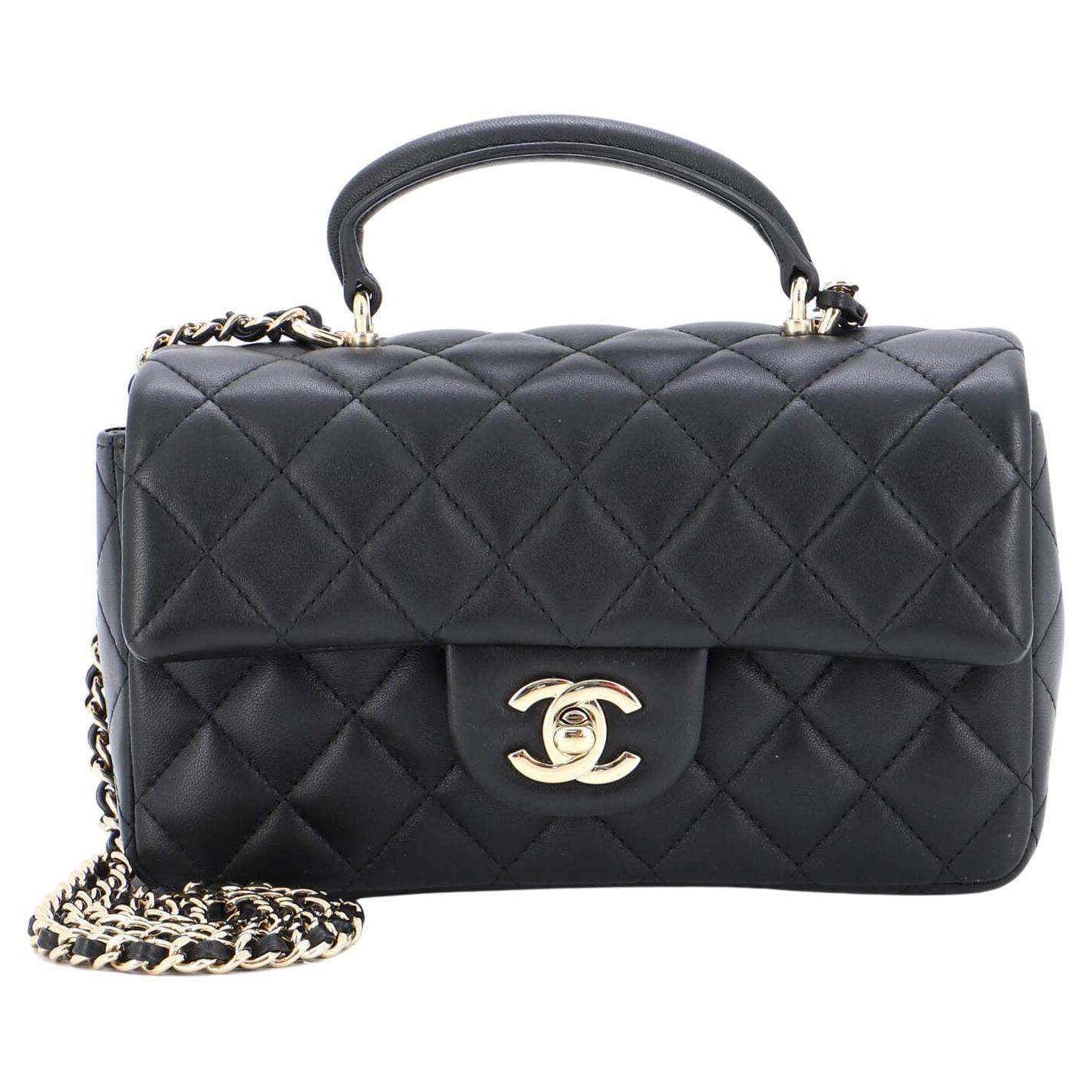 Chanel Classic Single Flap Top Handle Bag Quilted Lambskin Mini at 1stDibs
