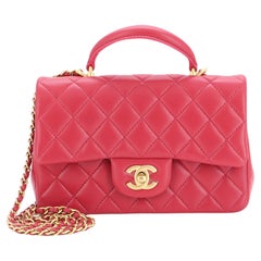 Chanel Classic Single Flap Top Handle Bag Quilted Lambskin Mini