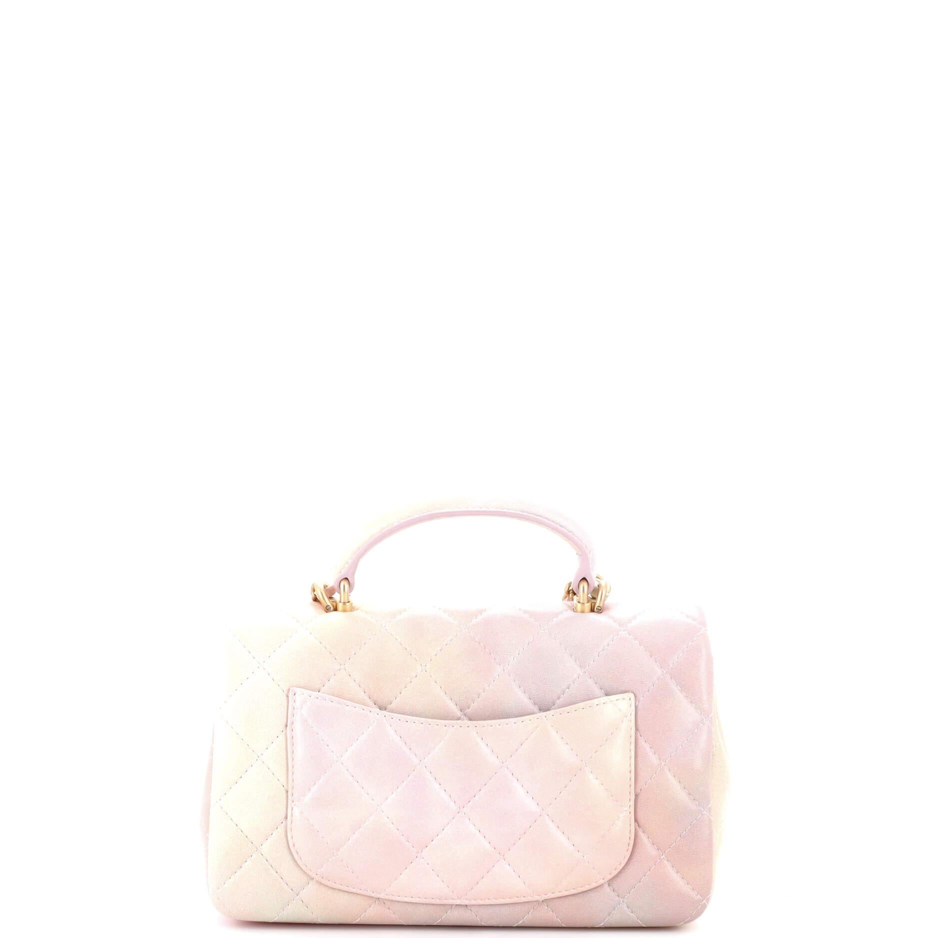 Women's or Men's Chanel Classic Single Flap Top Handle Bag Quilted Ombre Lambskin Mini For Sale