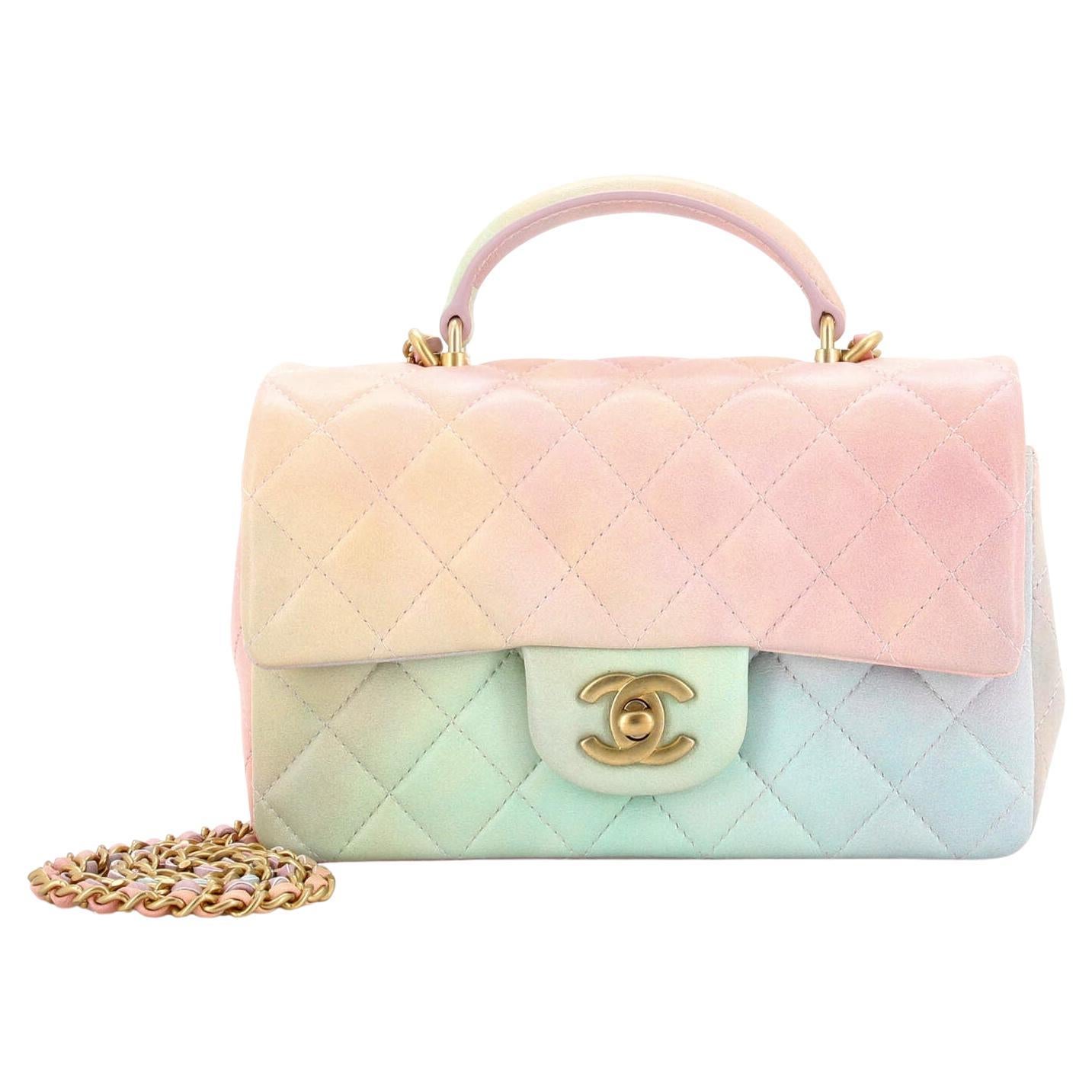 Chanel Mini Flap Top Handle Pink Ombre Lambskin Antique Gold