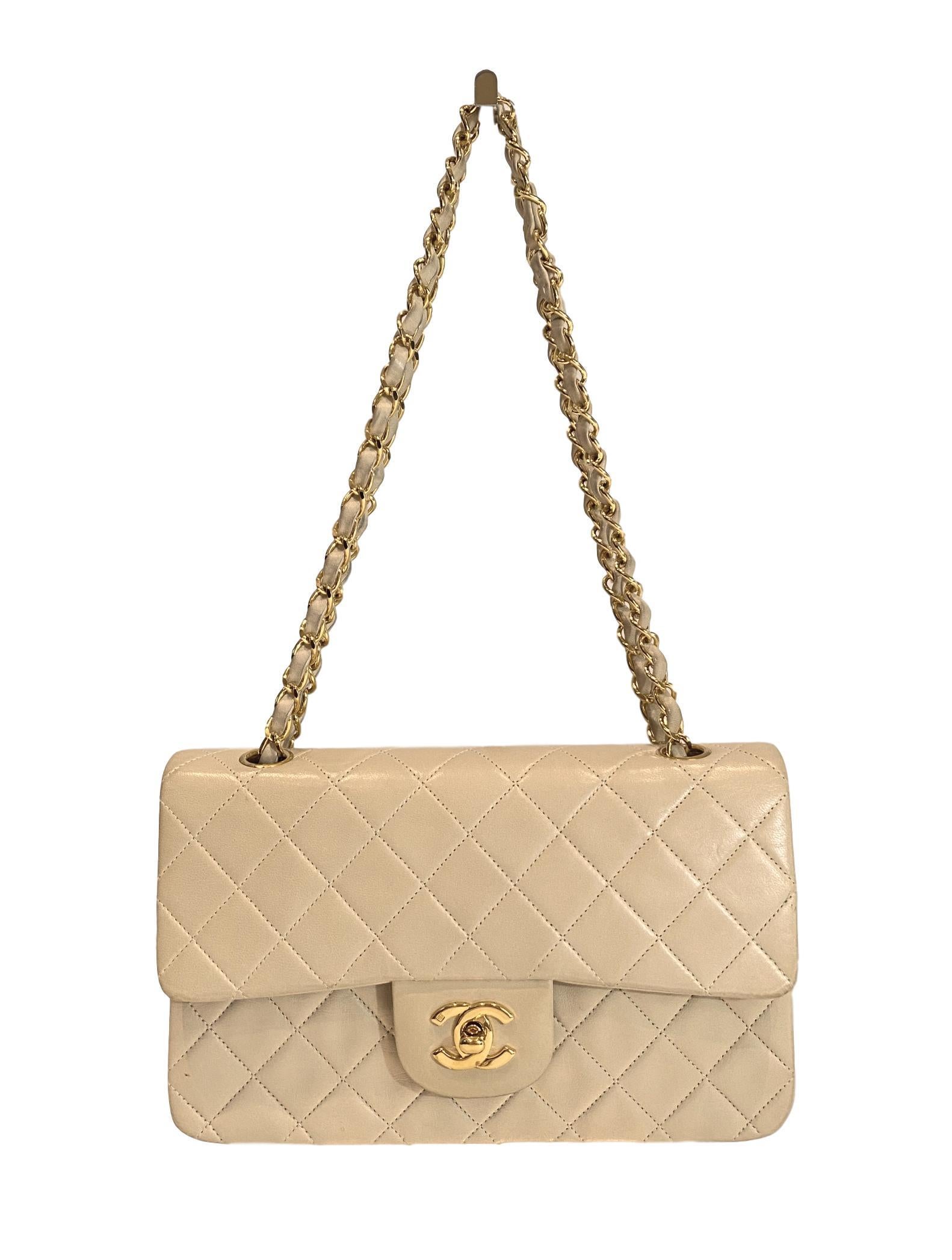 Beige Chanel Classic Small 2.55 Double Flap Quilted Lambskin Bag